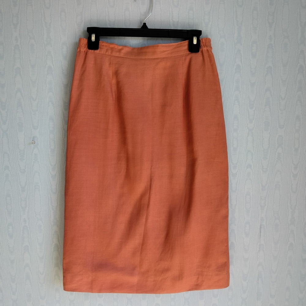 Vtg 90s Sia Bellini Skirt Womens 8 100% Linen Pencil Salmon Quiet‎ Luxury Preppy